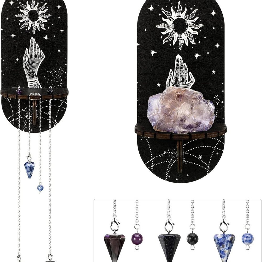 Small Crystal Shelf Black Crystal Display Shelf Pendulum Holder Stand Display Wi